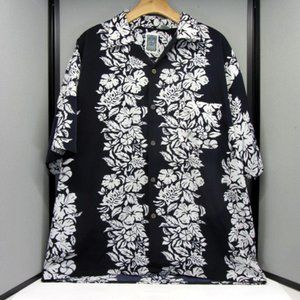 Ocean Current Dark Blue & White Floral Hawaiian Shirt Size XL. Hilo Hatti